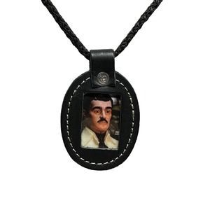 Jesus Malverde Leather Scapular Necklace Rope Pendant Black NEW